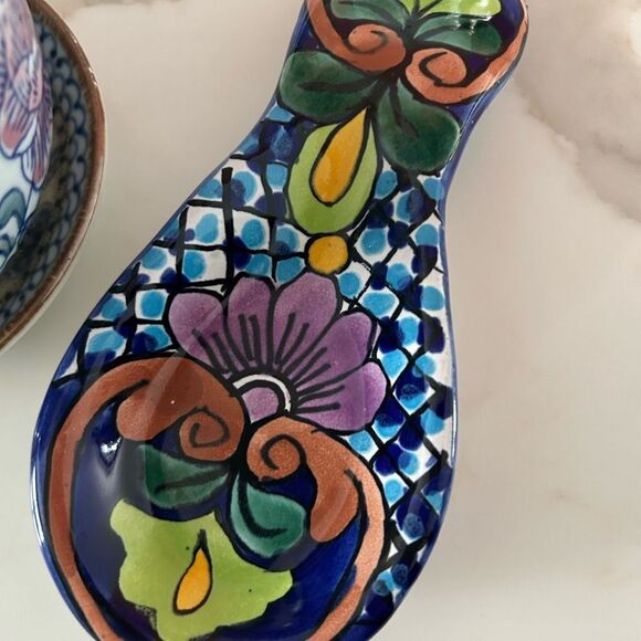Talavera Spoon Rest Mexico Folk Art Holder Handcrafted Ceramic Pottery - Picture 12 of 13